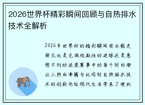2026世界杯精彩瞬间回顾与自热排水技术全解析